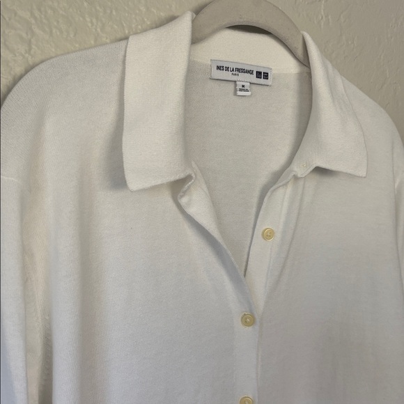 Uniqlo women’s white polo 100% cotton Knit cardigan sweater M - Picture 2 of 8